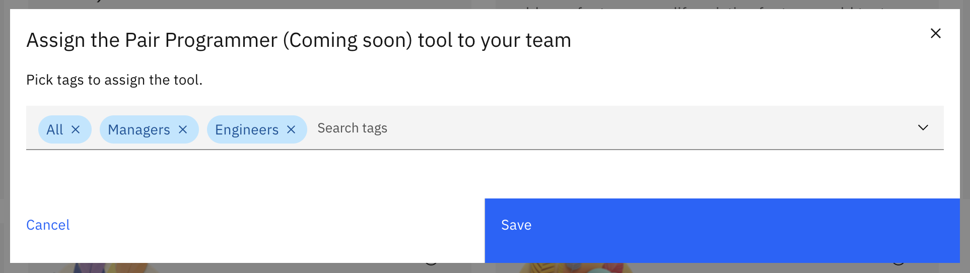 assign tag popup